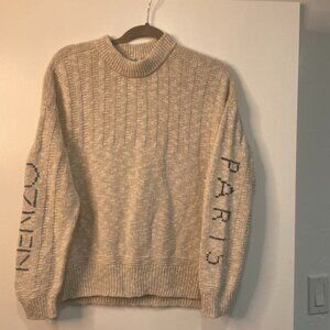 Kenzo Paris Ribbed Knit Crewneck • Wool Blend Beige Sweater Size Medium